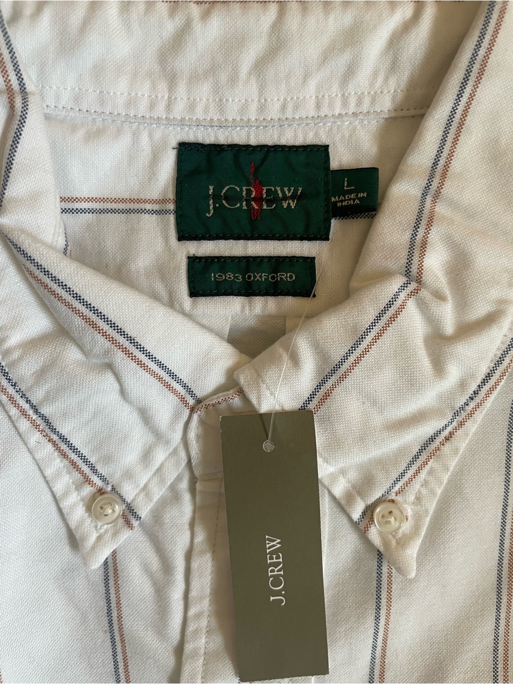 J. Crew 1983 oxford shirt in cotton Mark Blue Orange Stripe Size L $148 CQ953 - Picture 6 of 8